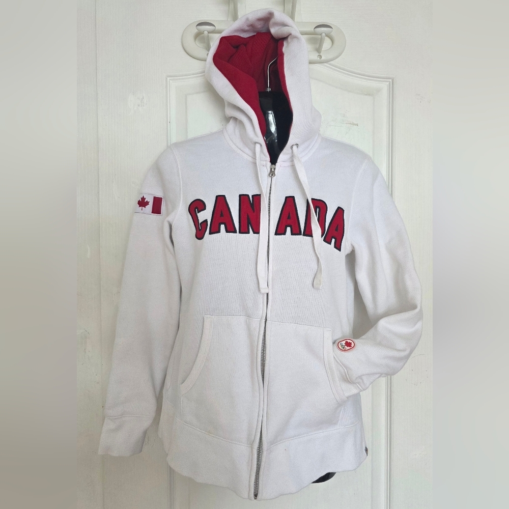 Hudsons Bay HBC Canada Olympic Team Full Zip-Up White Fleece Hoodie Size Medium